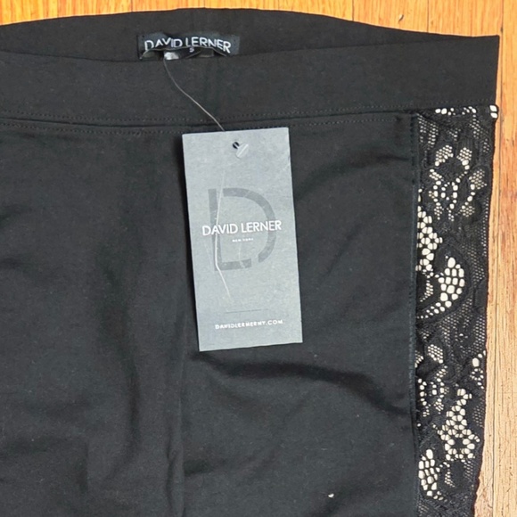 NEW DAVID LERNER Lace side seam detail LEGGINGS in BLACK SMALL Women's - Picture 3 of 4